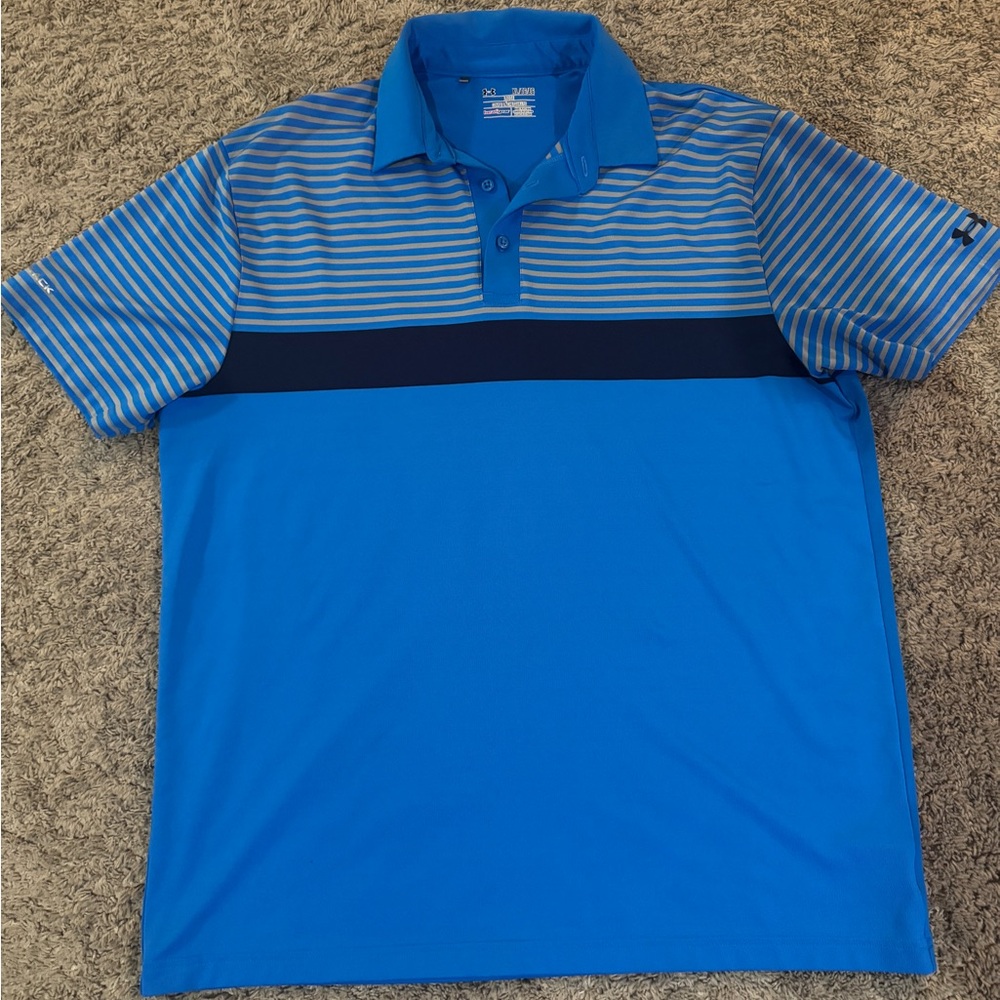 Under Armour Blue Striped Polo Shirt EUC, XL